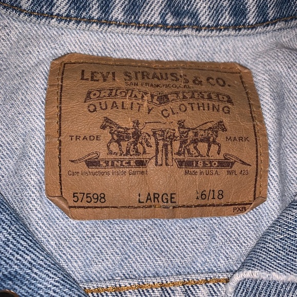 Vintage 90s Levi Strauss Light Blue Denim Trucker Collar Jean Jacket L 16/18 - Picture 3 of 16